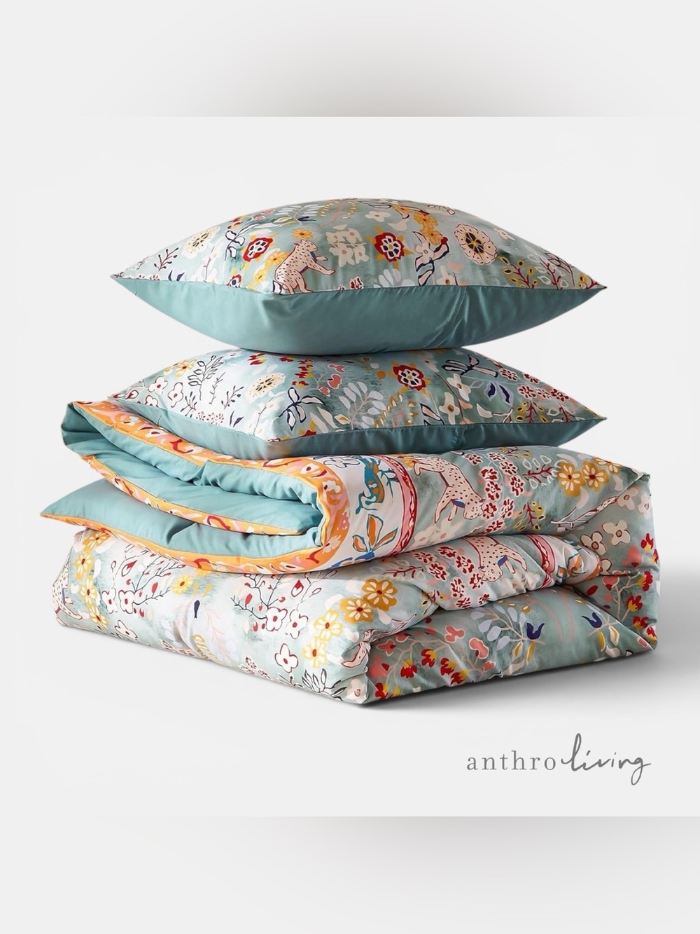 NEW Anthro Blue Jungle Multicolor Boho Queen / King Bedding Duvet & Sham Case - Picture 3 of 16